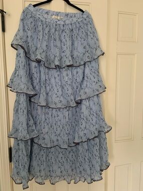 Anthropologie Light Blue Tiered Maxi Skirt with Ruffle Detail